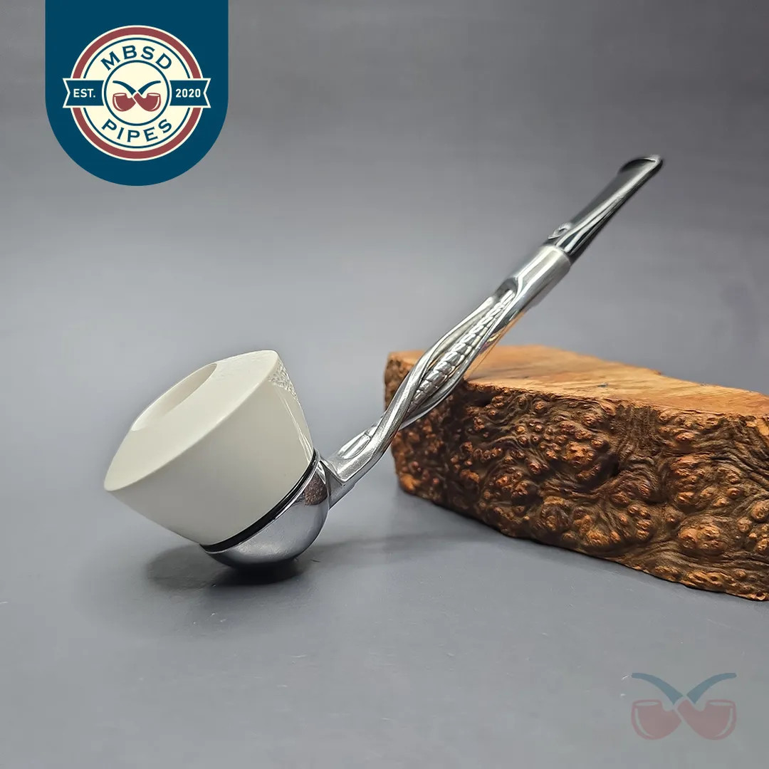 Falcon Shillelagh Chrome w/ MBSD Meerschaum Block Meerschaum Bowl Pipe, New