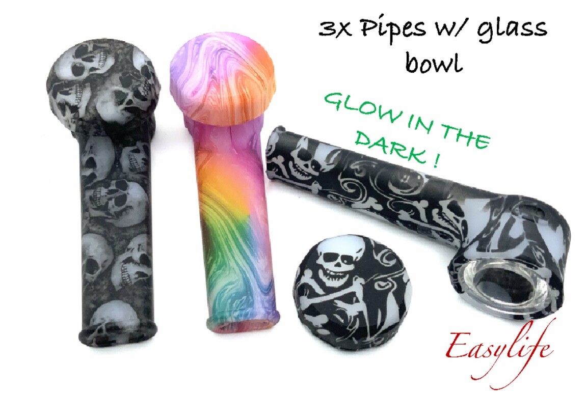 3 X Silicone Smoking Pipe with Glass Bowl US SELLER SAME DAY SHIP