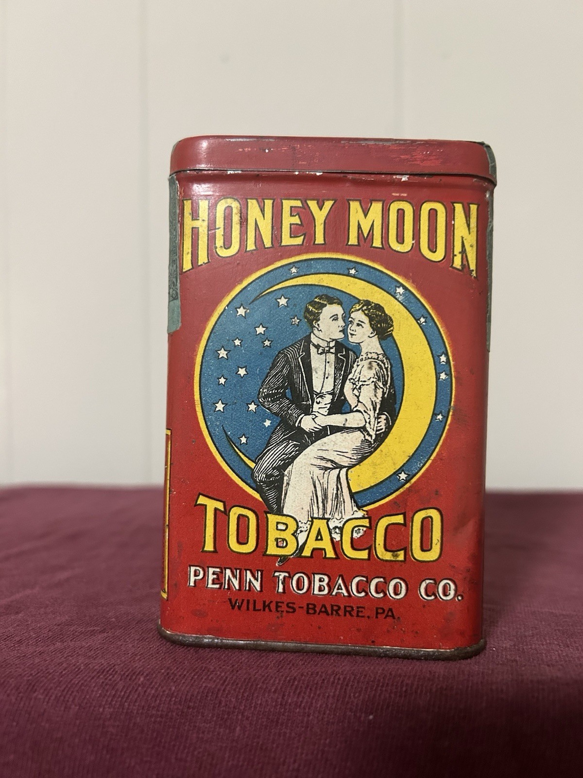 Very Scarce Antique Vintage Honeymoon Tobacco Tin 2 On The Moon