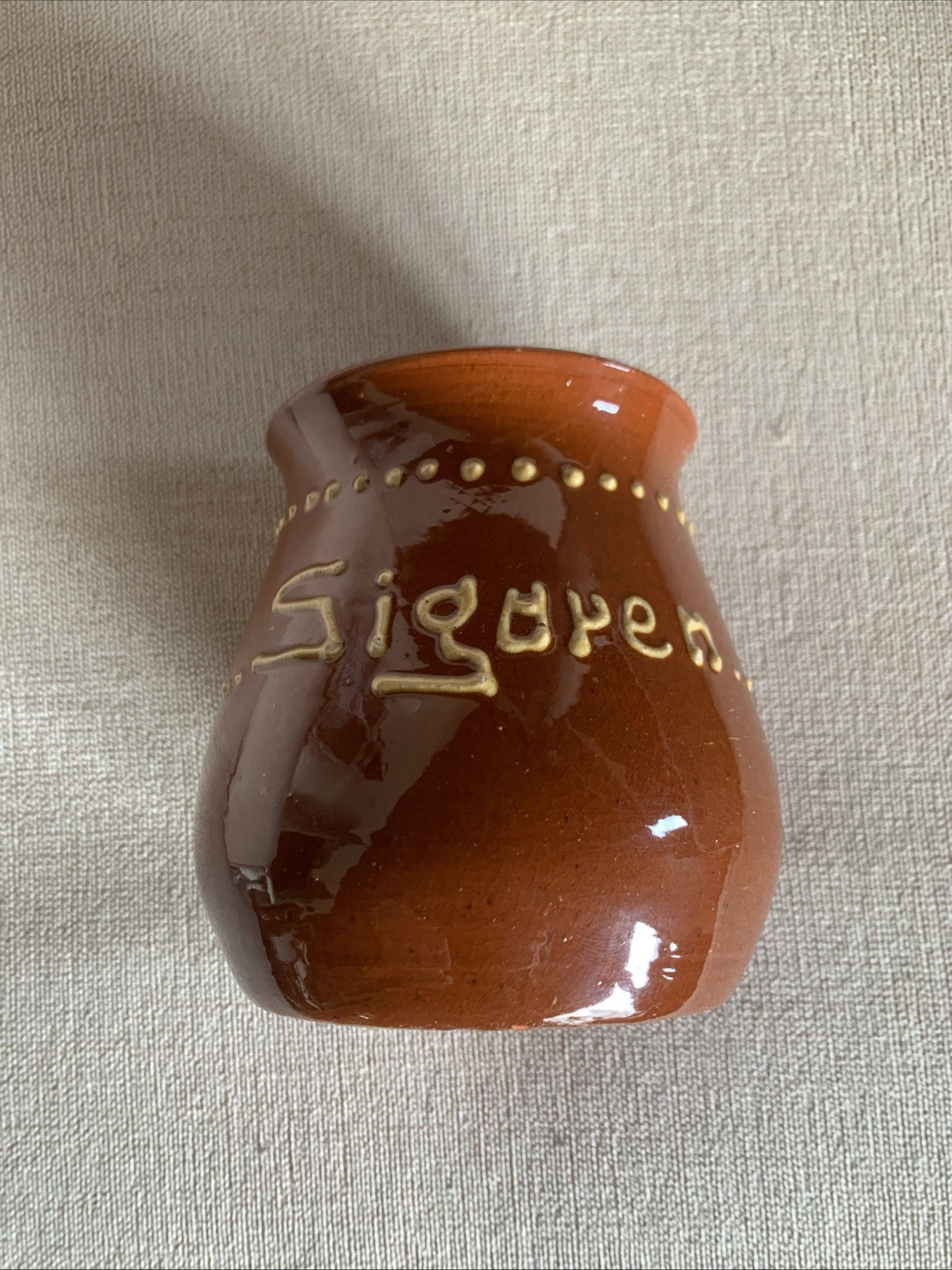 Sigaren Cigar Pot Very Old Glazed 5 Inches High 3 1/2 Inches Wide