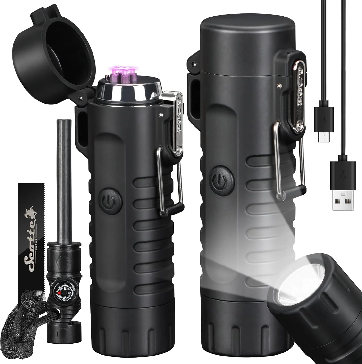 Scotte Plasma Windproof arc Lighter Electric Lighter and LED Flashlight – 2 in 1