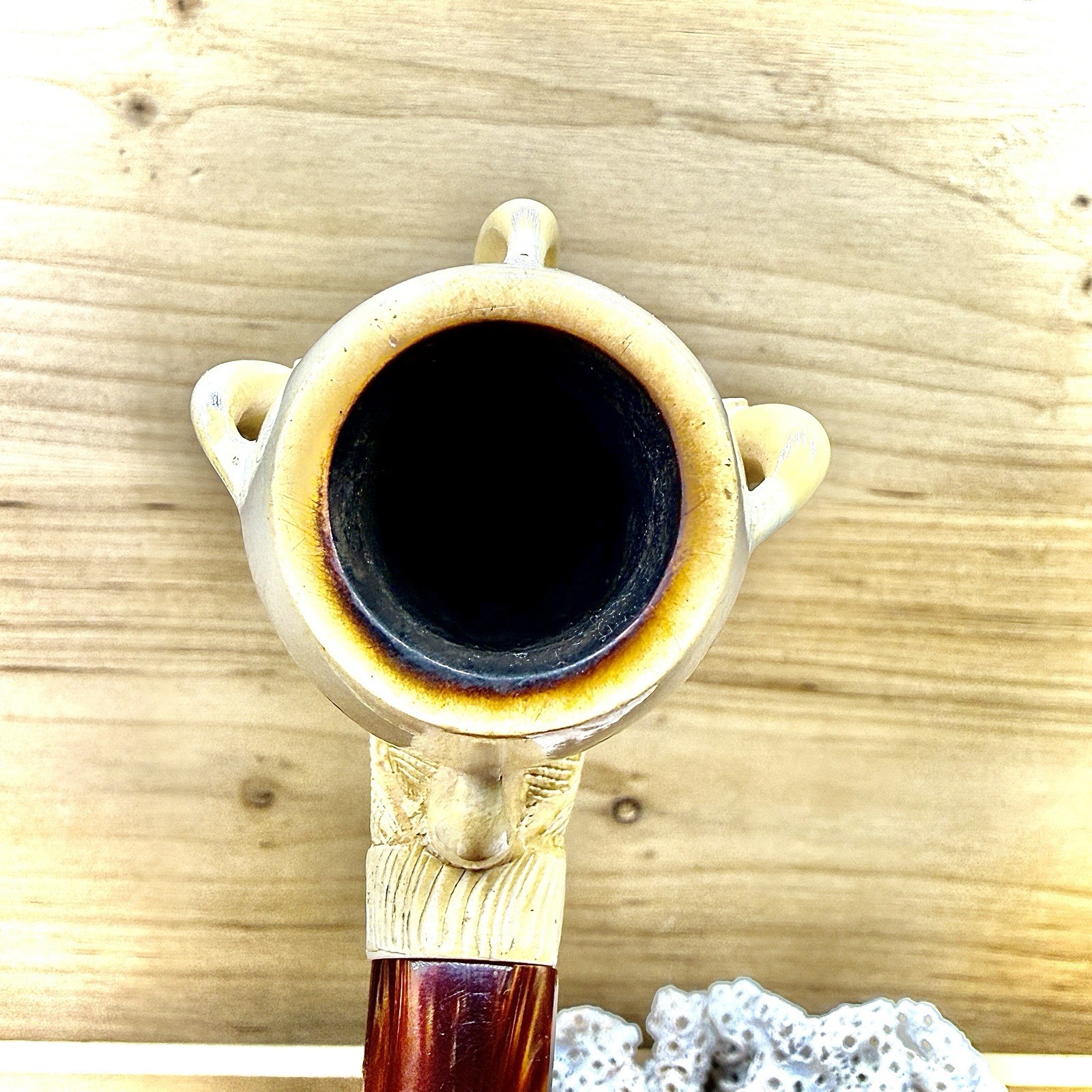 42g VINTAGE CAO EAGLE HAWK TALON CARVED MEERSCHAUM FIGURAL ESTATE PIPE W/ CASE