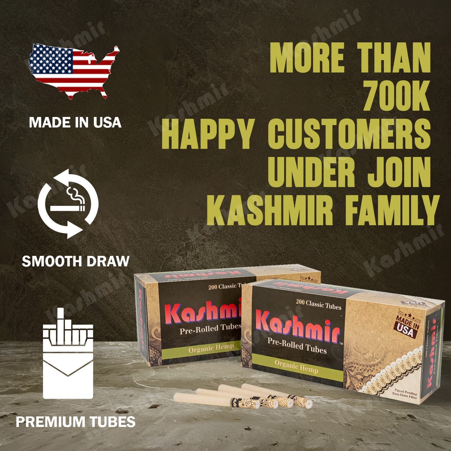 Kashmir Pre-Rolled Carton Classic Tubes – One Pack 200ct