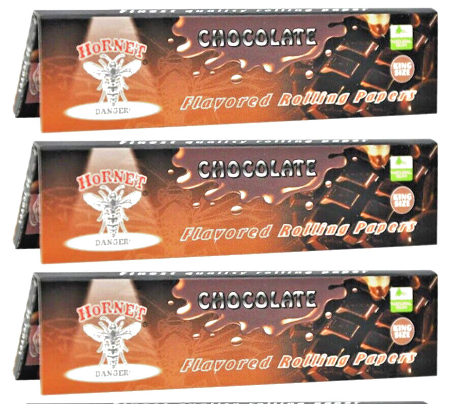 3x Juicy Flavored King Size Slim Rolling Papers Chocolate- Hornet 32Lvs USA SHPD