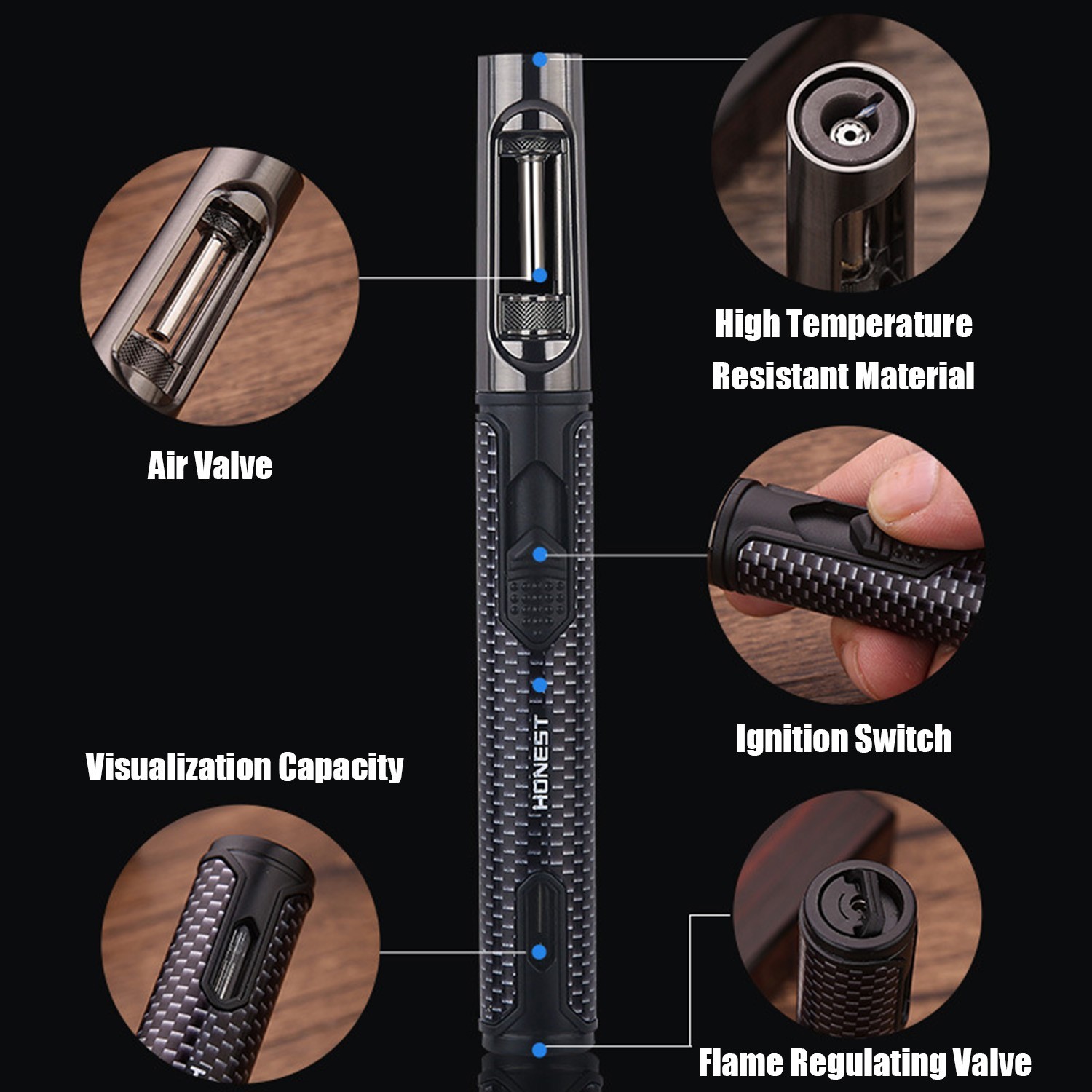 Metal Torch Lighter-Refillable Butane Jet Adjustable Blue Flame Lighter CAGNHEG