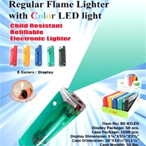 5 Flags LED Lighter Ass. Colors With LED Lighter 50 Pcs Display Box # 80-82 LED