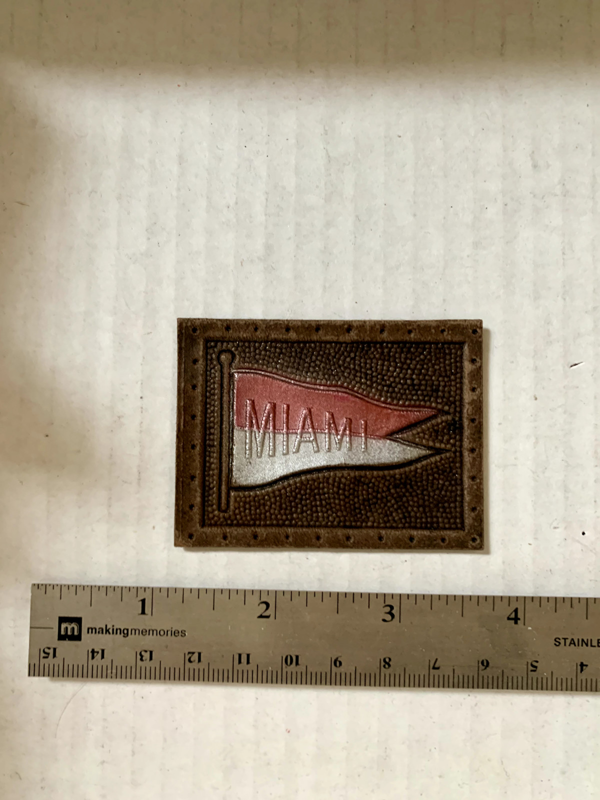 Antique Embossed Leather Tobacco Insert Metallic Tri-color MIAMI Pennant