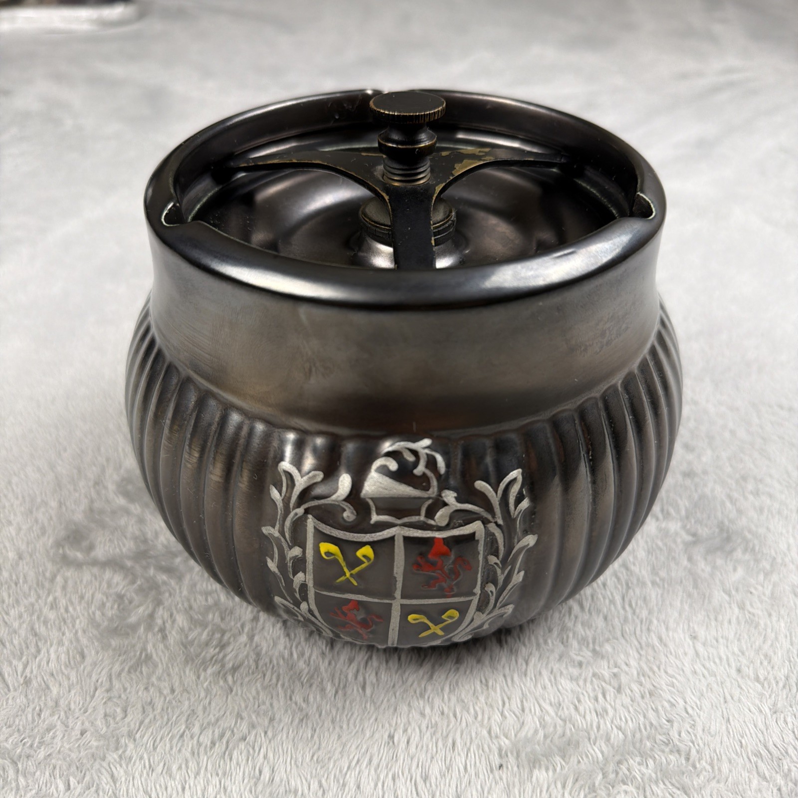 Vintage Crown Devon 1411 Humidor Tobacco Jar England Medieval Metal Tobacciana