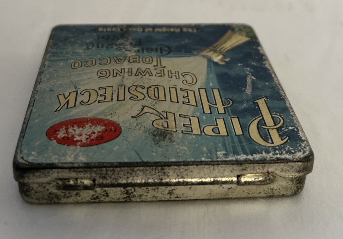 Vintage Piper Heidsieck Chewing Tobacco Champagne Flavor Square Blue Empty Tin