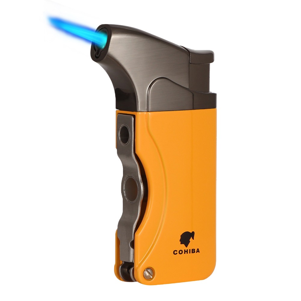 Pocket Yellow Windproof Metal 1 Jet Flame Cigar Cigarette Lighter W/Cigar Punch