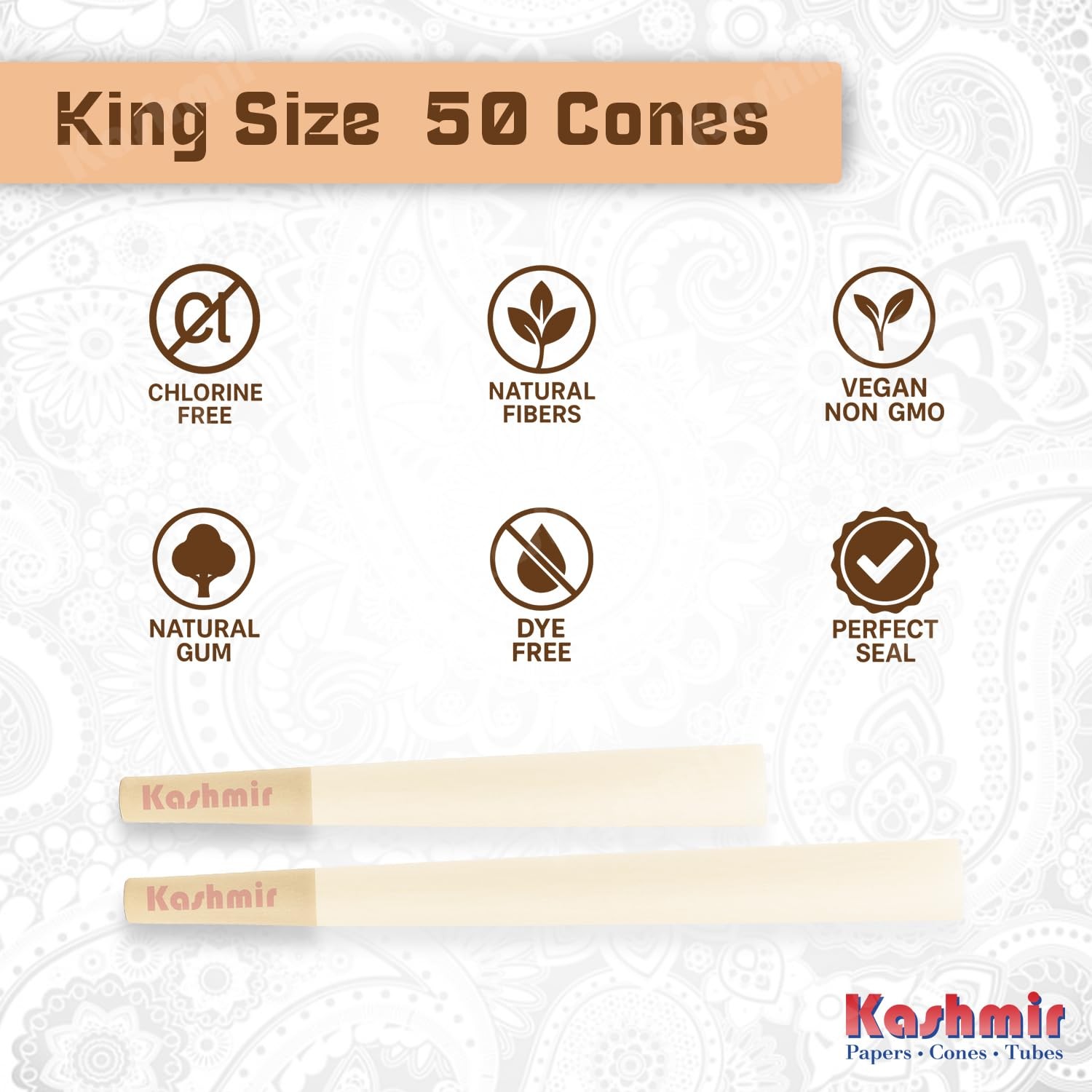 Pre Rolled Cones King Size 108mm 50 Pack Organic Natural Fiber W-Shaped Tips