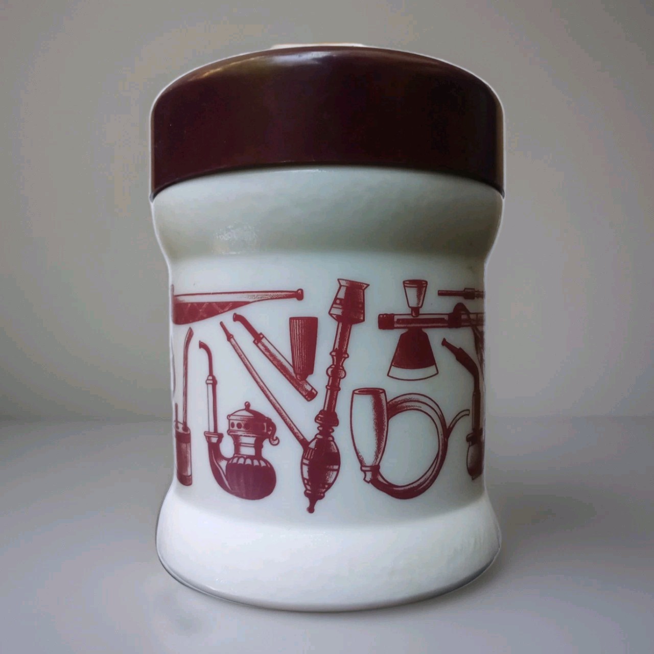 Vintage Milk Glass Opaline Maroon Tobacco Pipes Cigar/Tobacco Jar c1960s Belgium