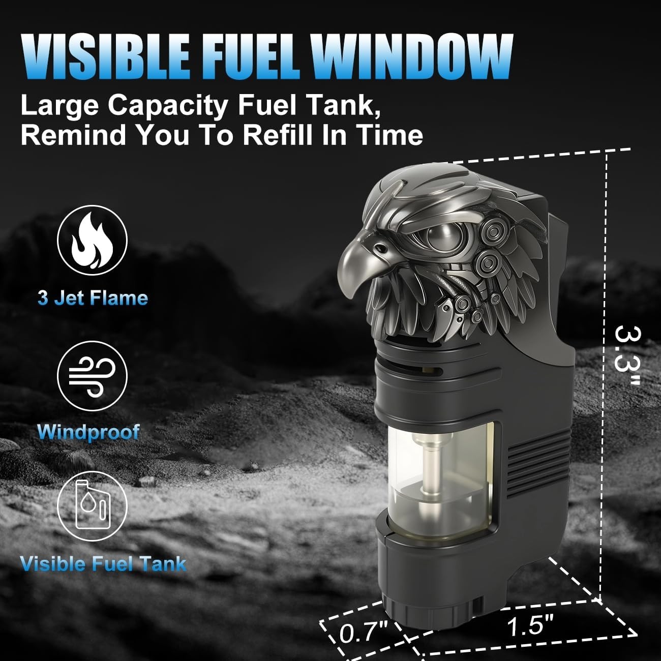 Mini Pocket Torch Lighter with Adjustable Flame and Eagle Head Decoration Black