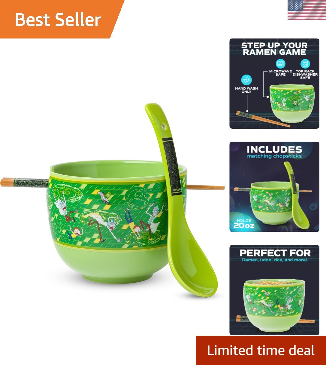 Rick and Morty Floating Portal Ceramic Ramen Noodle Rice Bowl with Chopsticks…