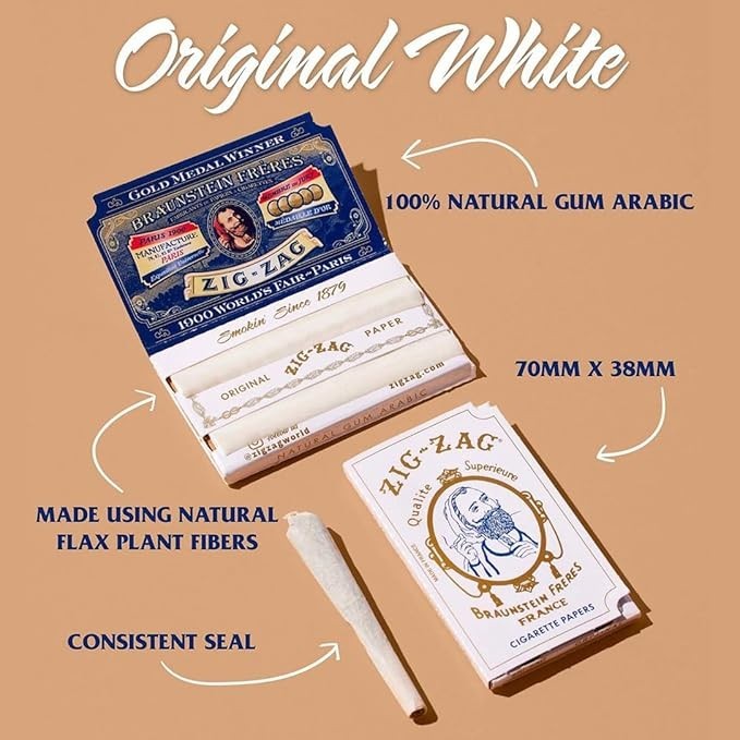 ZIG ZAG Rolling Papers – Original White 70 mm Paper – 32 Count Pack of 6
