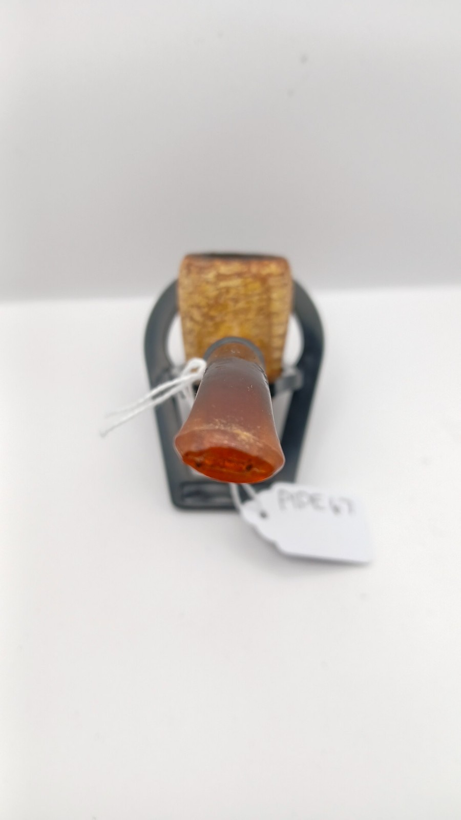 Vintage Missouri Meerschaum Corn Cob Smoking Pipe Tall Cylinder Bowl Bent Amber
