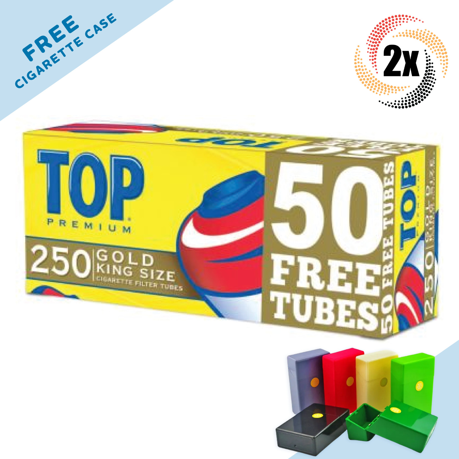 2x Box TOP Premium Filter Tubes Gold King Size ( 500 Tubes ) Cigarette Tube RYO