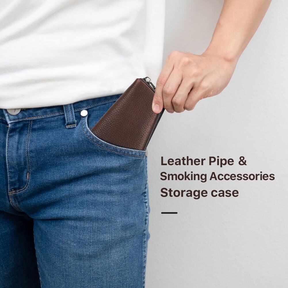 Cow Leather Smoking Tobacco Pipe Pouch Case Lighter Bag 1 Pipe Portable Travel