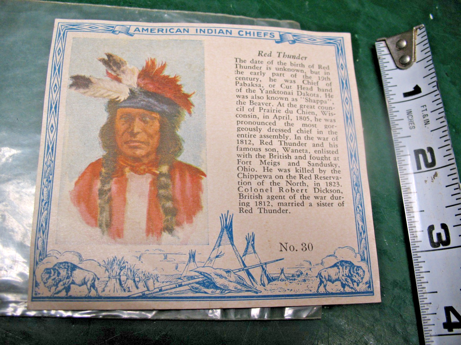 RED MAN CHEWING TOBACCO RED THUNDER AMERICAN INDIAN CHEIFS No.30 ORIG.PRINT