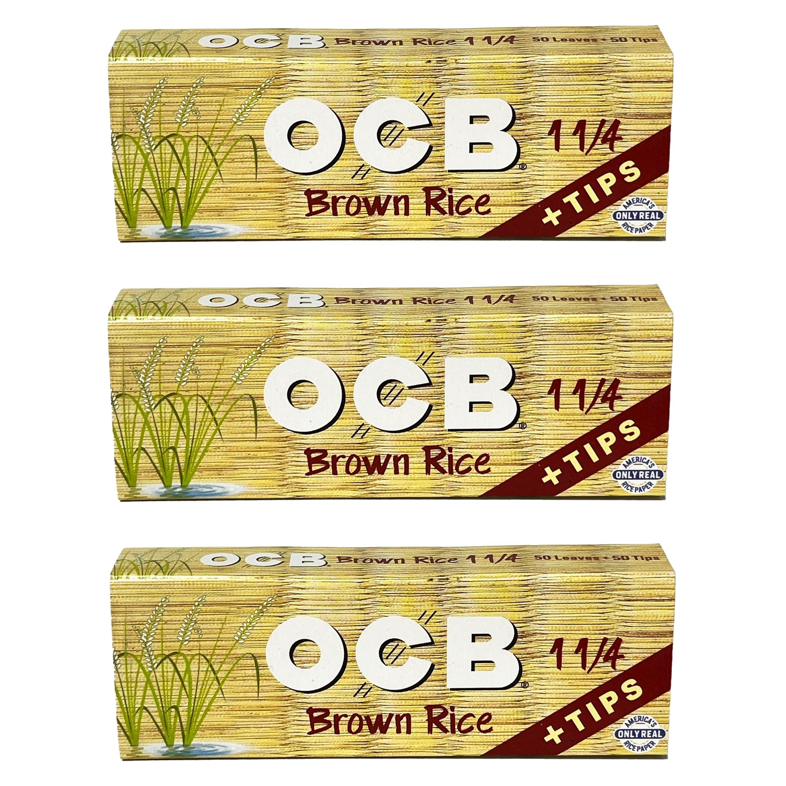 OCB Brown Rice Rolling Papers w/ Tips – 1 1/4 – 3 packs