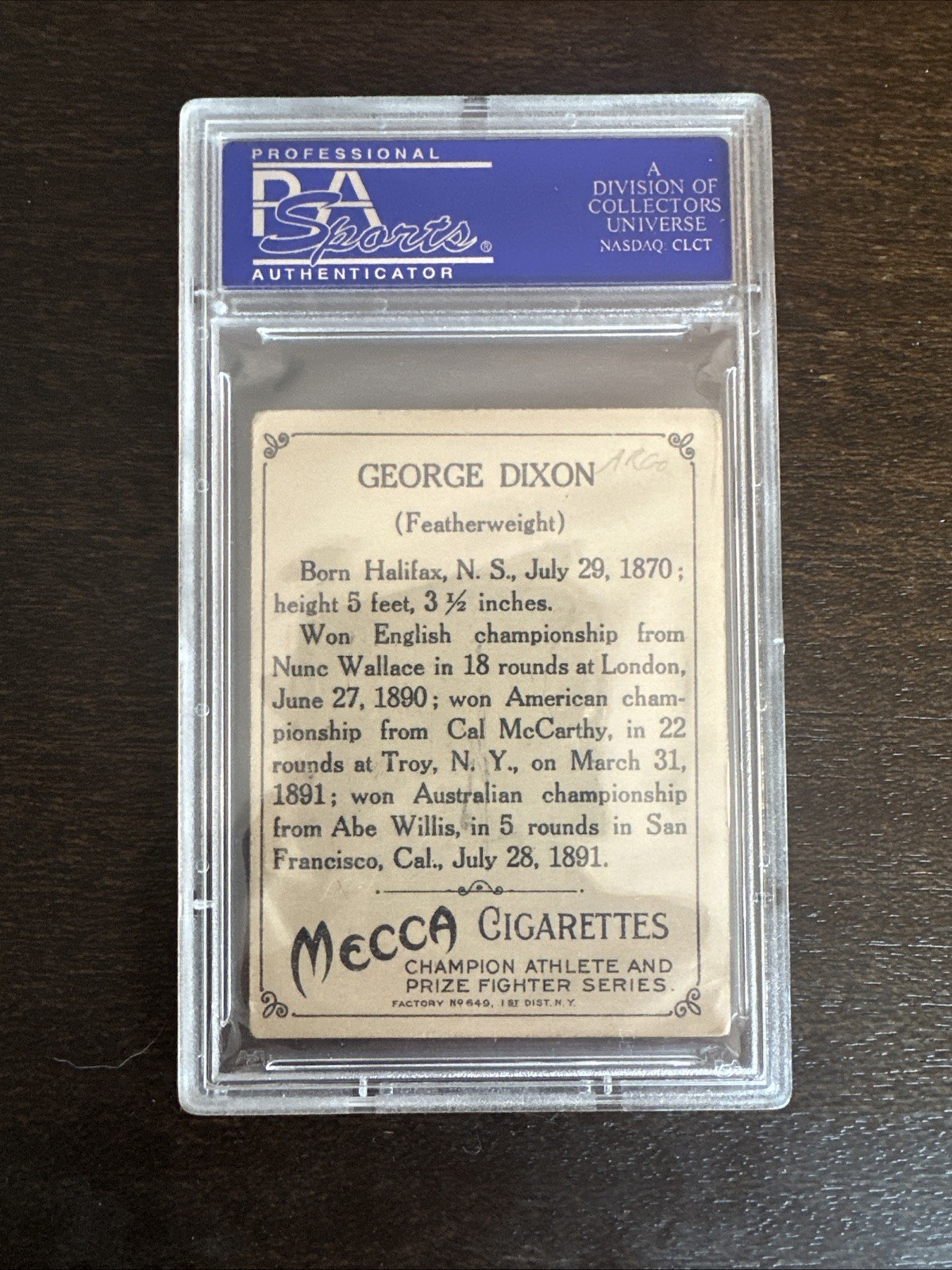 1910 T220 Mecca Cigarettes Boxing Champion GEORGE DIXON Boxer PSA 5 MK