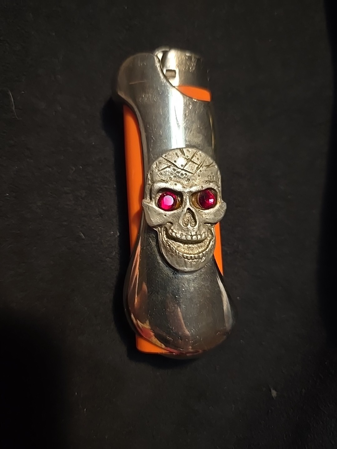 Vtg Lighter Case Heavy Metal Skull Skeleton Sleeve Western Cover Holder For Bic