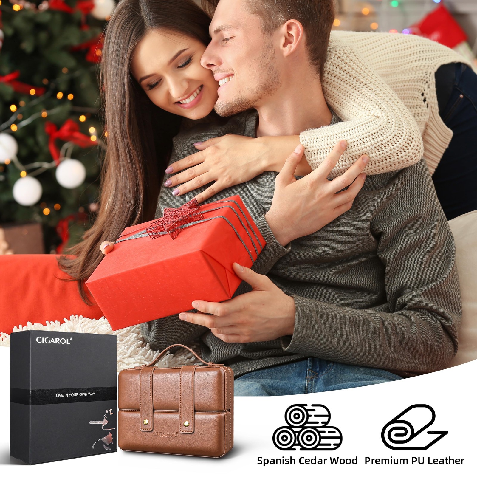 Luxury Portable Leather Cigar Humidor Case with Humidifier – Ideal Gift for Him