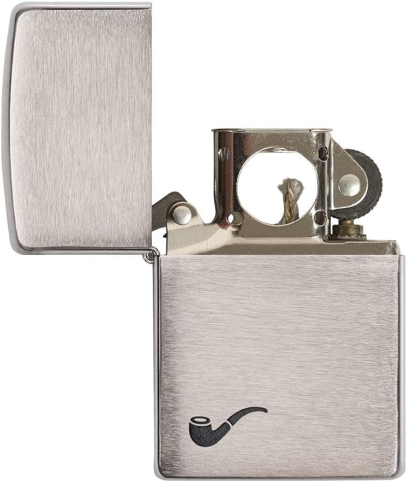 Unisex Adult Pipe Lighter Brushed Chrome Black Refillable Windproof Design