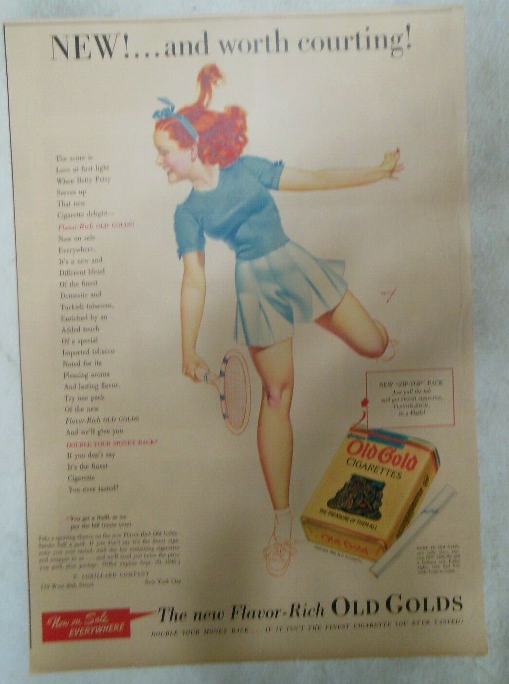 Old Gold Cigarette Ad: Petty Beautiful Girl from 1940 10 x 15 inches