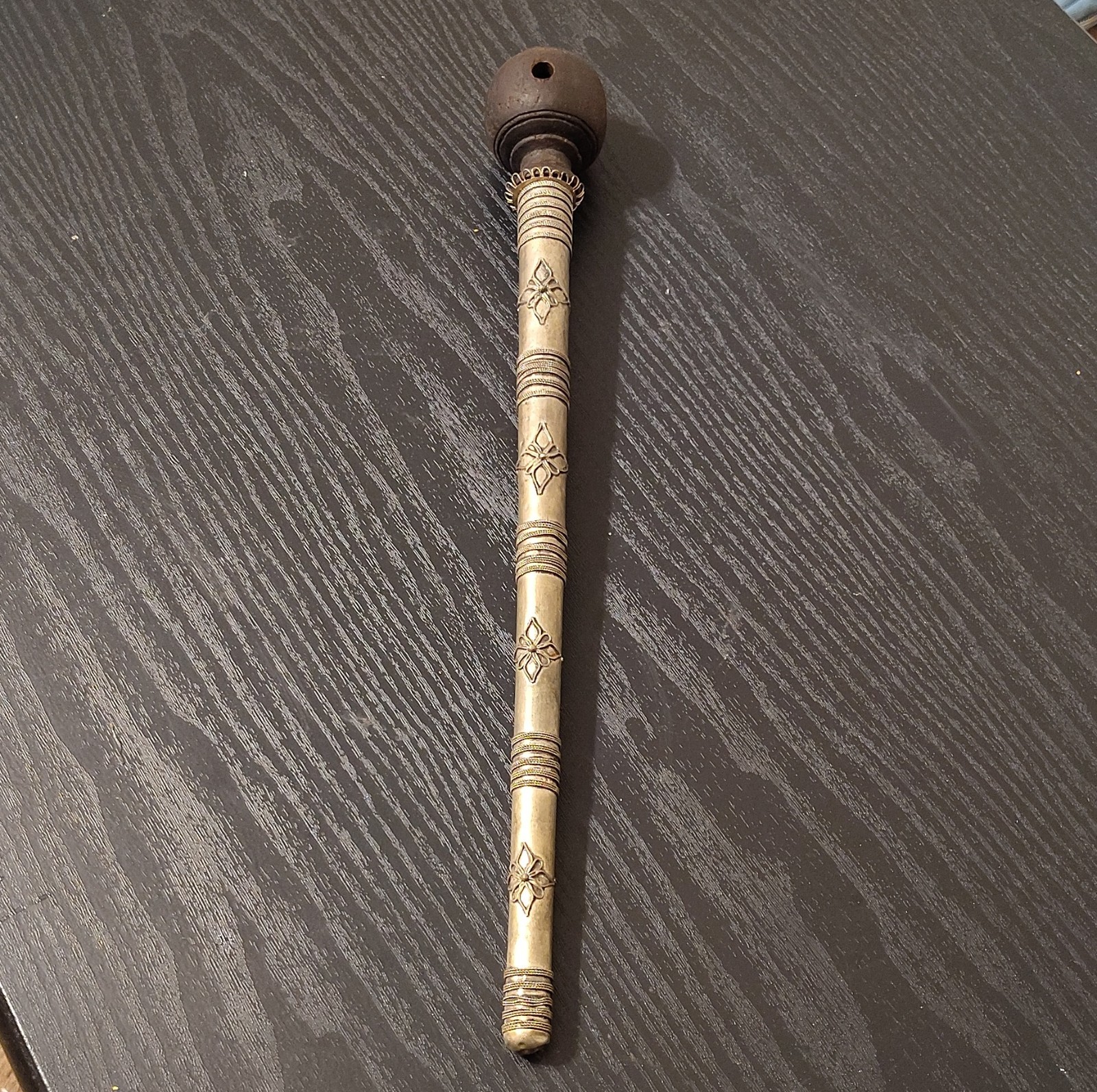 Handmade Collectible Large Asian Tobacco Pipe with Metal Detailing