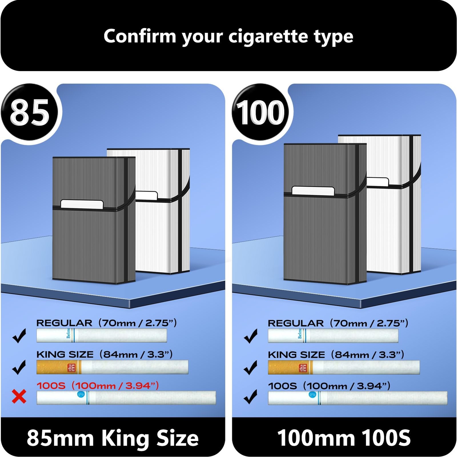 Cigarette Case Metal Plastic Holder 100mm 100s Magnetic Closure Box 2 Pack
