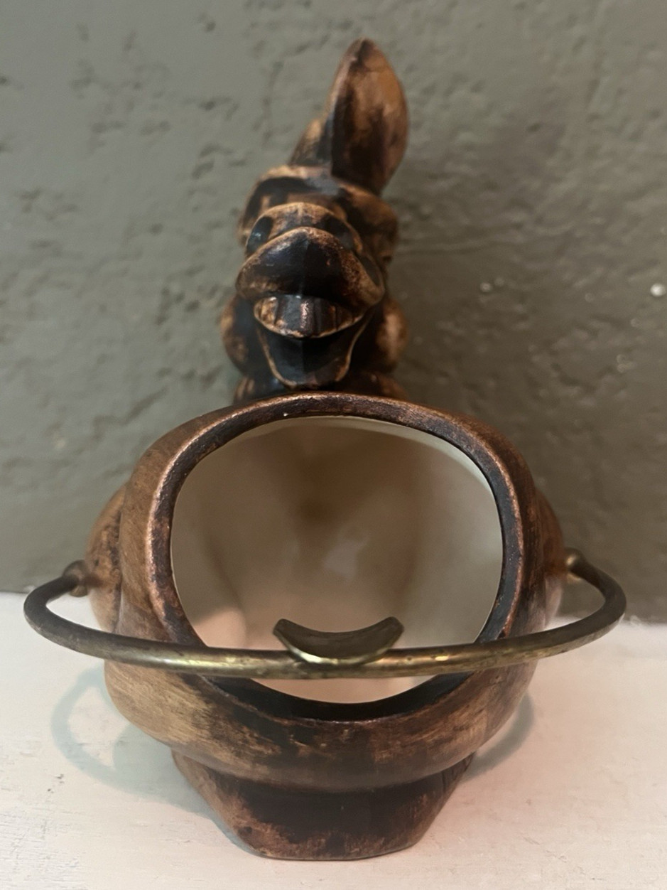 TREASURE CRAFT (CAL 1945-88) CERAMIC DONKEY ASHTRAY W/ BRASS SWING ARM-ca 1960s