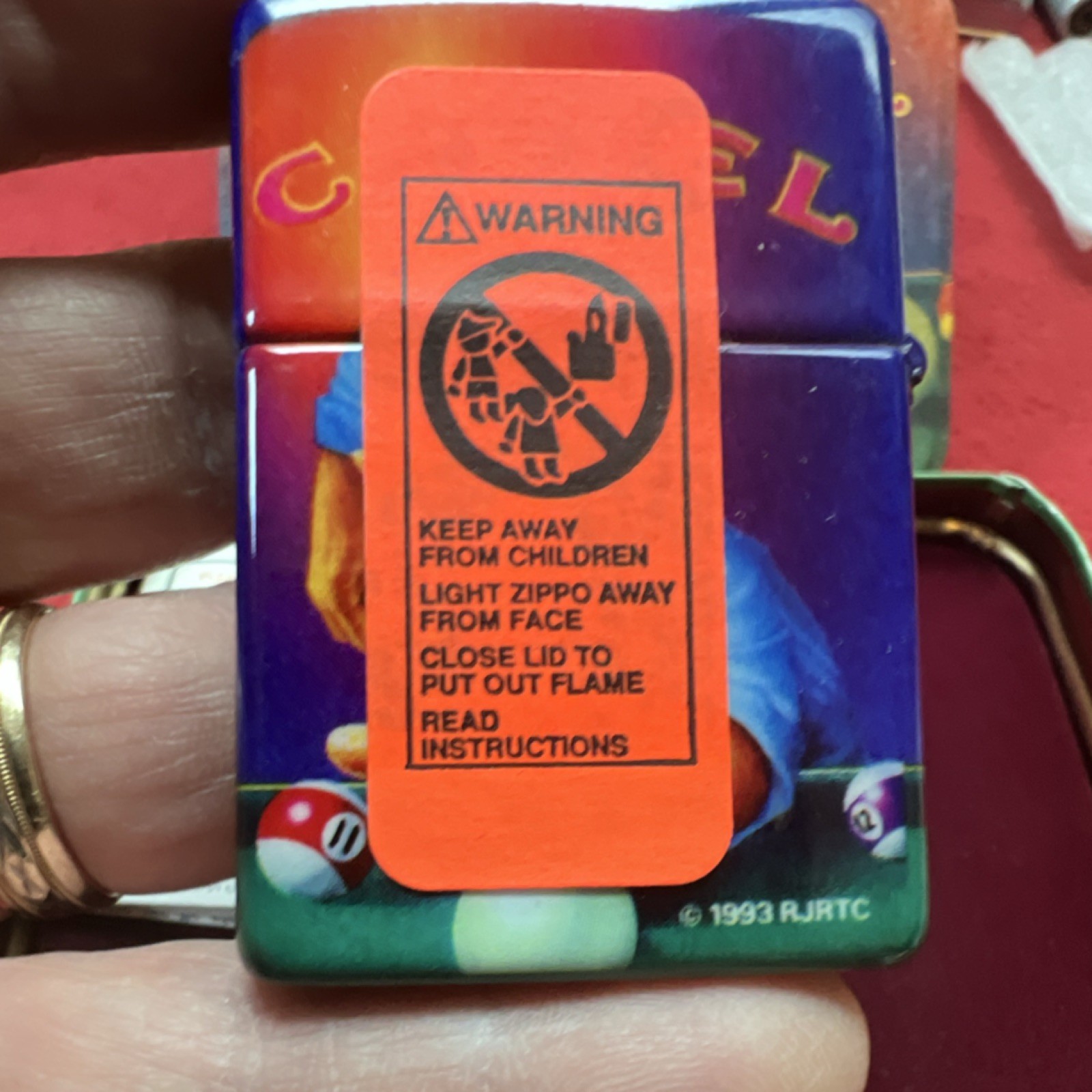 Camel Pool Player Design Collectible Lighter with Tin Case 1993 Vintage Smoking