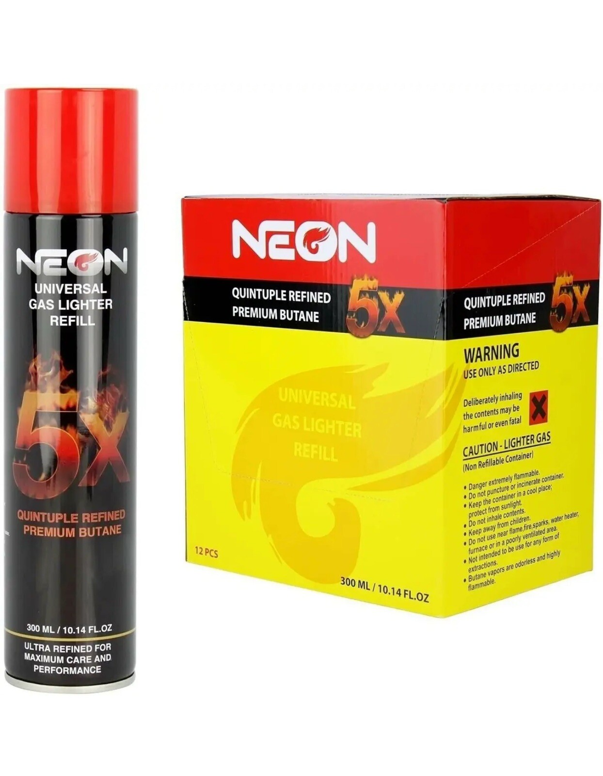 12 Can Neon 5X Refined Butane Lighter Gas Fuel Refill 300 mL 10.14 oZ Cartridge