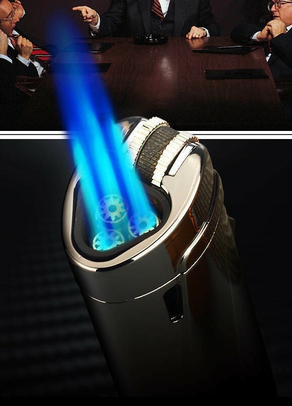 Triple Torch Lighter w/Cigar Punch Windproof gift box In Rainbow
