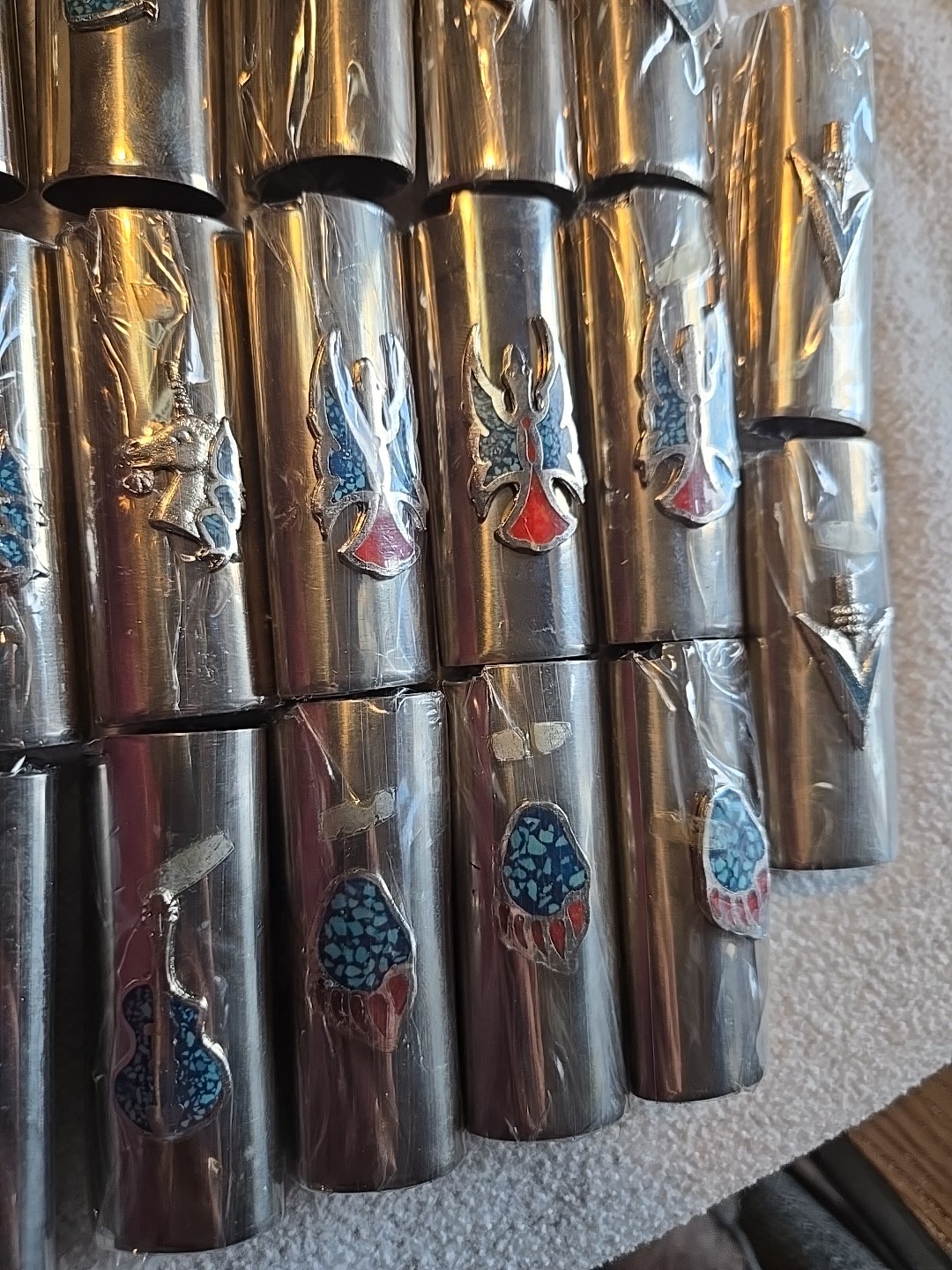 20 Vtg Lighter Case Lot HEART GUITAR UNICORN GUN Cover Holder Turquoise for Bic