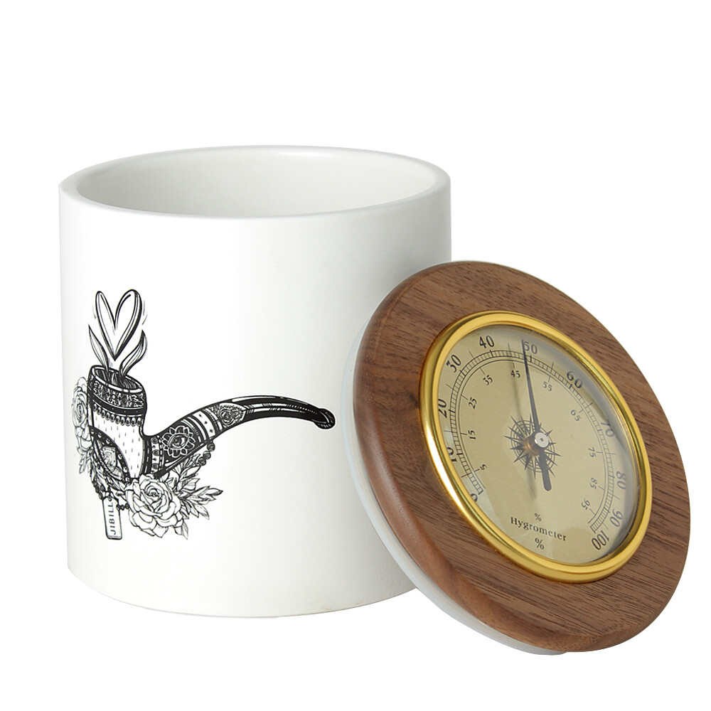 Tobacco Jar Tin Cigar Humidor Ceramic Storage with Lid Hygrometer and Humidifier