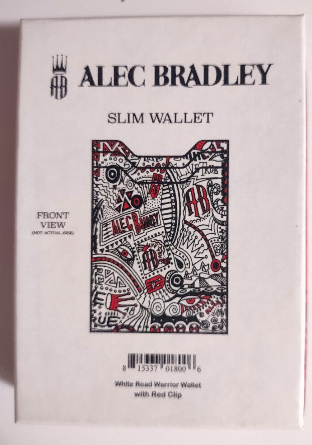 Alec Bradley Cigars Leather Slim Wallet Money Clip Road Warrior, White w/ design