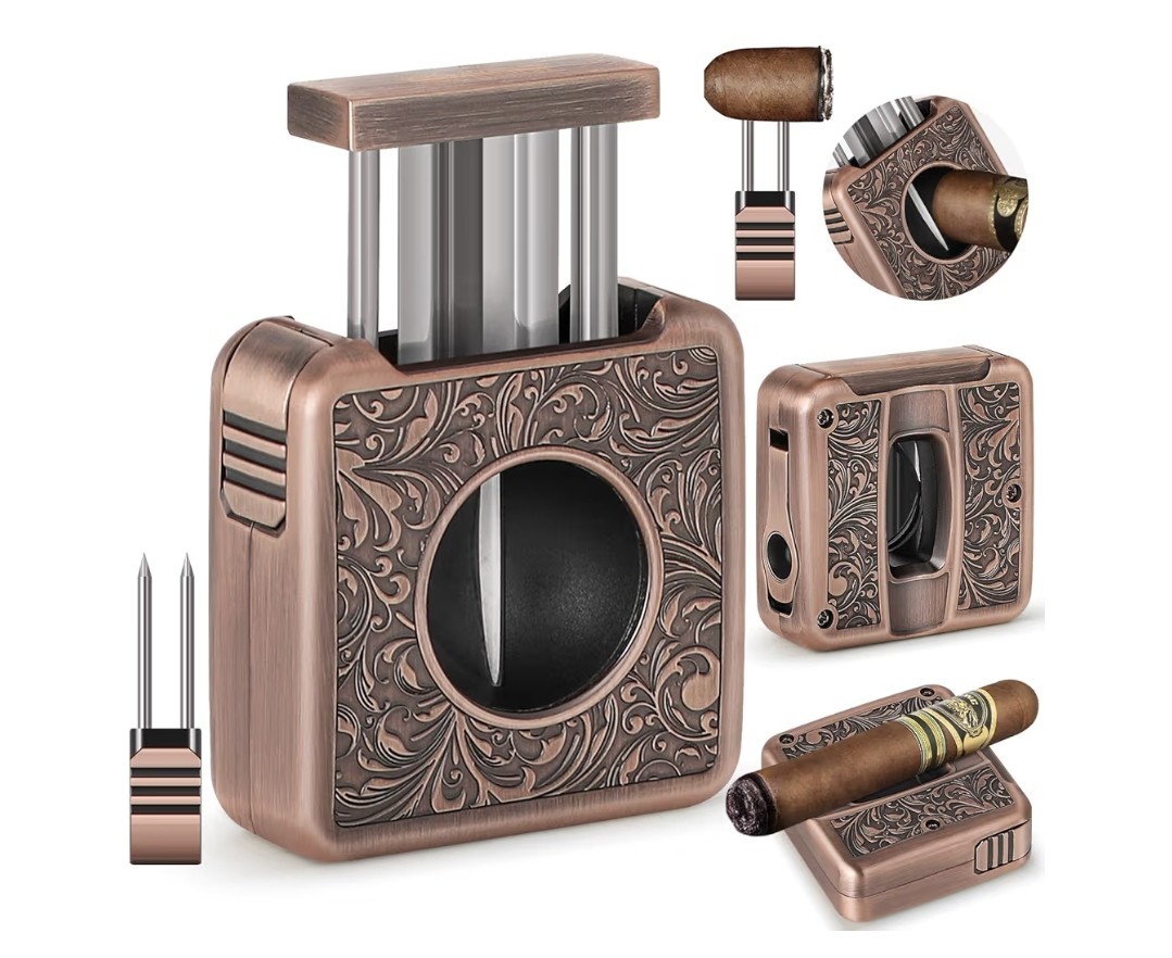 Luxury Cigar Cutter V Cut 4 In 1 Stainless Steel Guillotine Holder,Punch 60 Gaug