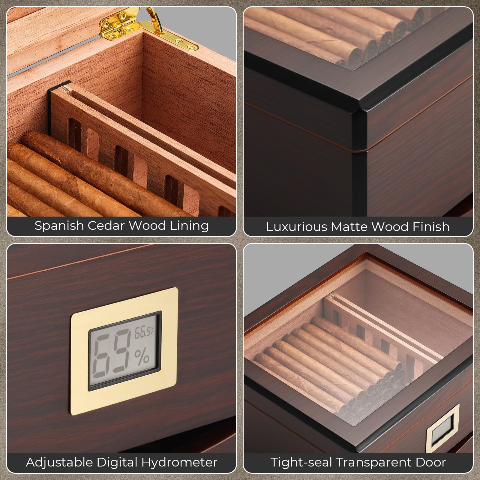 MMT-3041 Cigar Humidor Box for 55 Counts, See-Through Design with Spanish Ced…