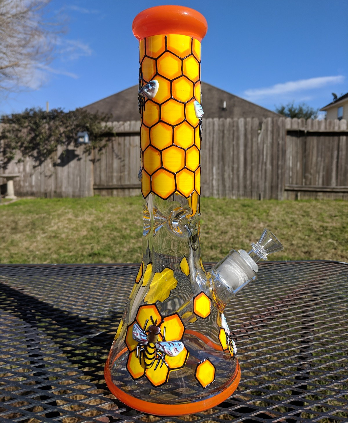 Honeycomb Glass Beaker Water Pipe Bong 13.5″ Tall 9mm Extra Thick