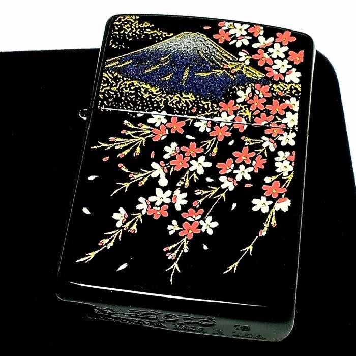 Zippo Mt. Fuji Sakura Makie Lacquer Gold Inside Unit Black Lighter Velor Japan