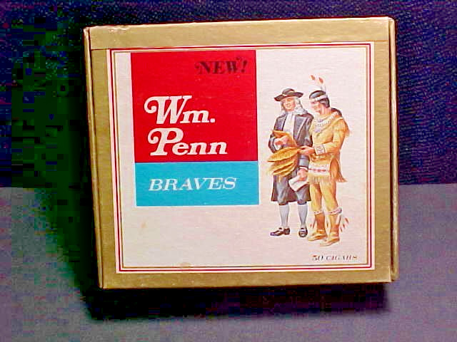 Vintage Wm Penn Braves Cardboard 5 Cent Cigar Box