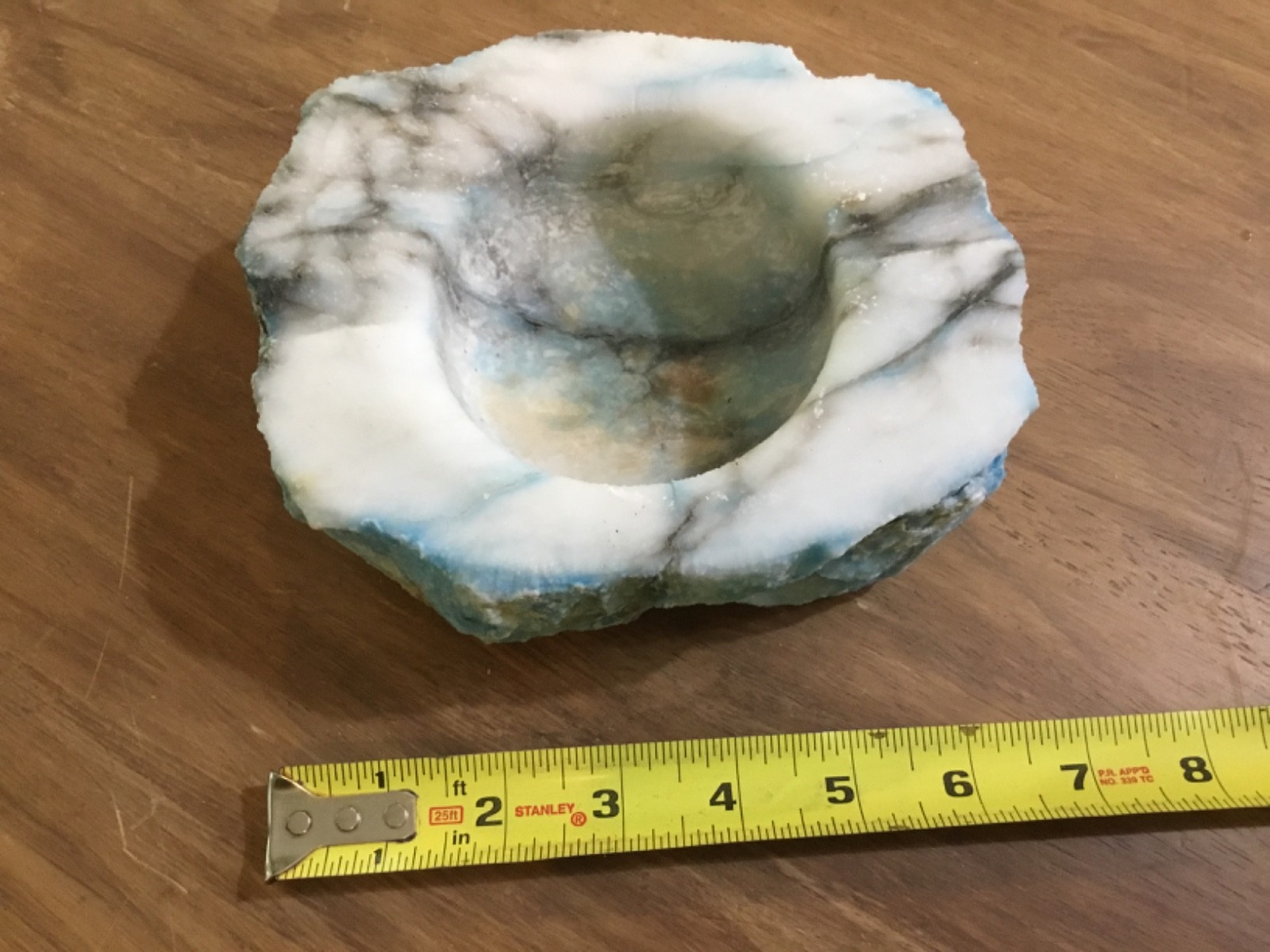 Lot of 2 MCM Genuine Italian Alabaster Stone Lava Red and Blue Ashtrays Italy