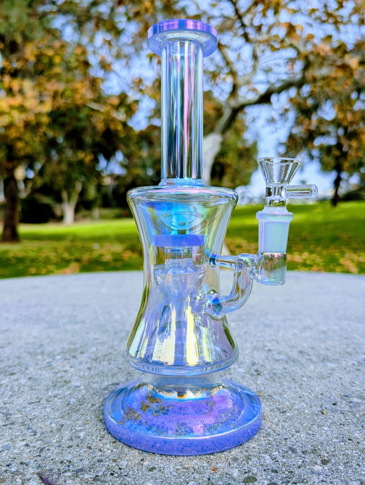 10″ Blue Rainbow Hourglass Perc Tobacco Smoking Water Pipe Hookah Bubbler Bong