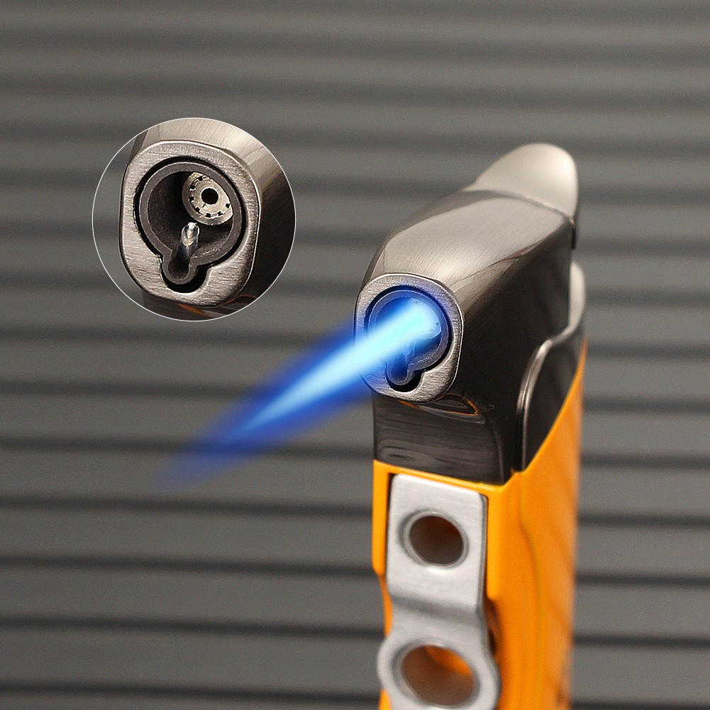 Pocket Yellow Windproof Metal 1 Jet Flame Cigar Cigarette Lighter W/Cigar Punch