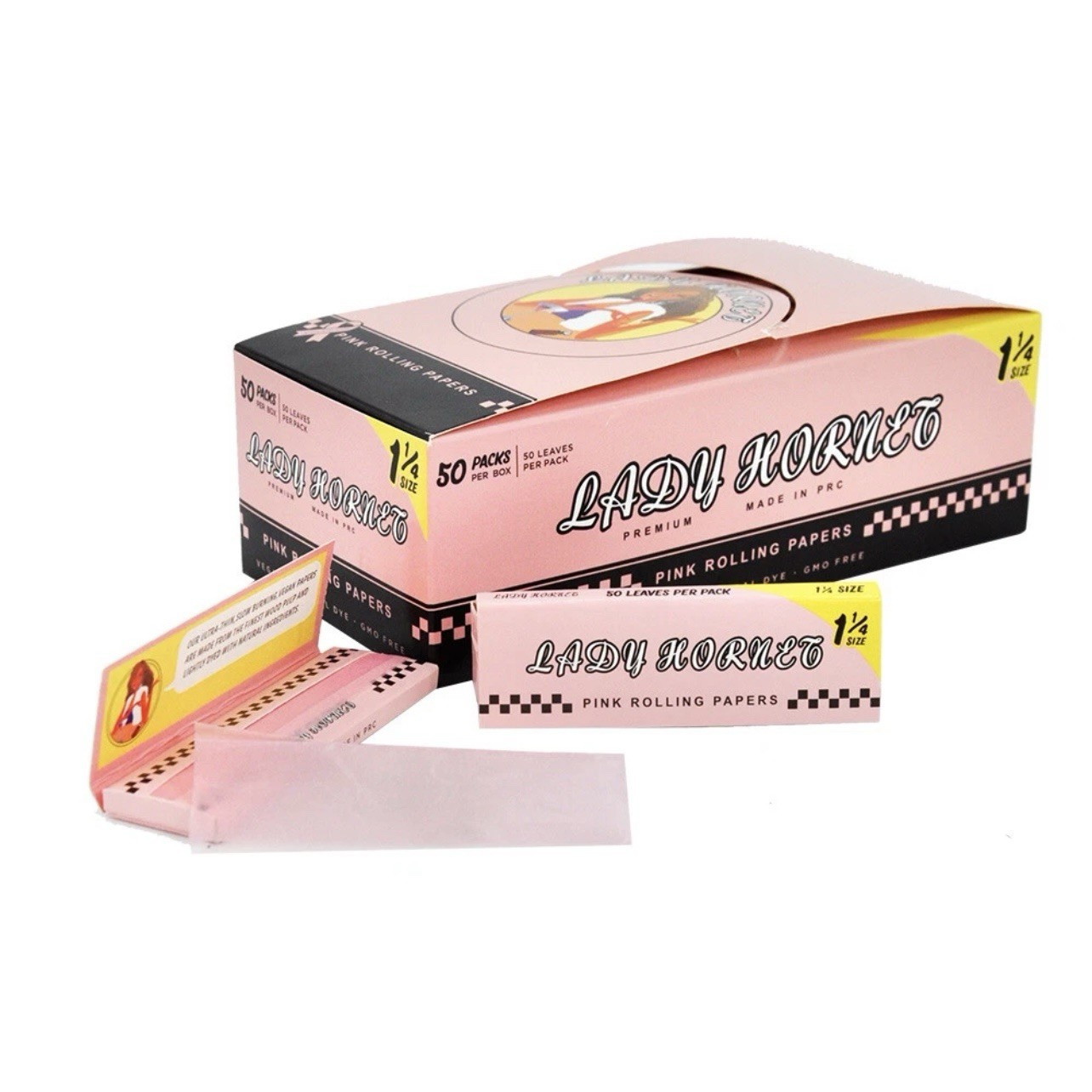 LADY HORNET Cigarette Rolling Papers Pinky Unrefined Slim 1 1/4 Size Full Box