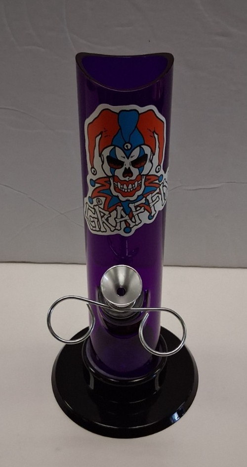 7″ GRAFFIX ACRYLIC PLASTIC STRAIGHT TUBE WATER PIPE BONG HOOKAH PULL BOWL PURPLE