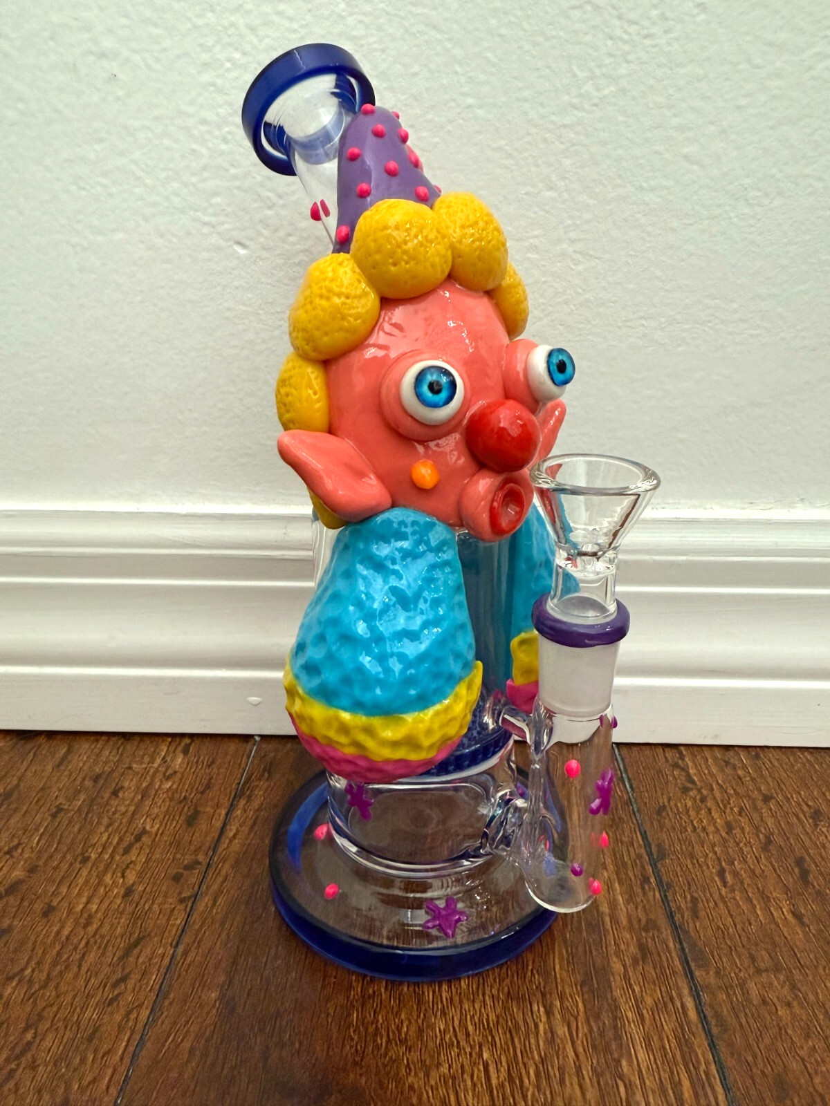 8.5” Premium Glass Water Pipe Clown Elf Glow in Dark 14mm