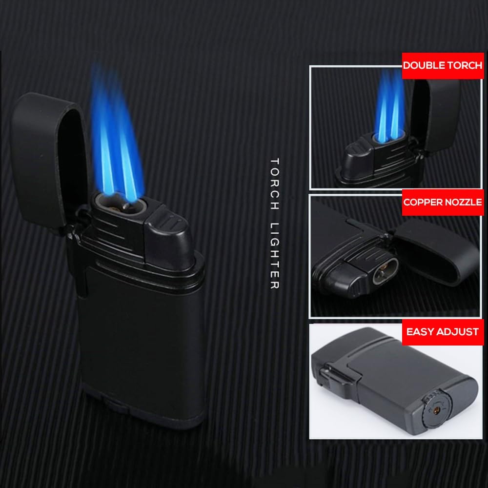 Mini Double Torch Windproof Butane Refillable Compact Pocket Mini Torch Lighter